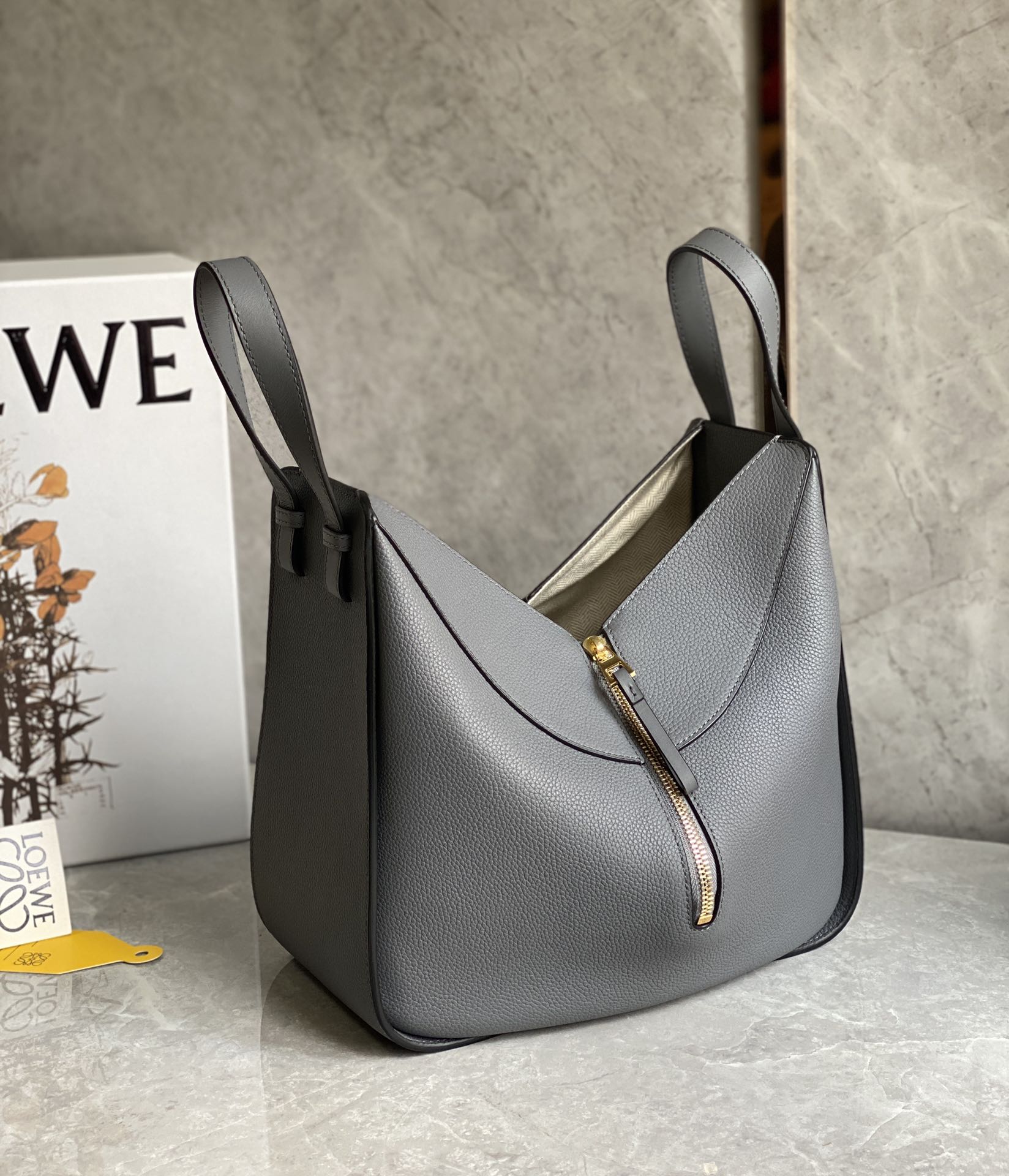 Loewe Small Hammock Bag in Soft Grained Calfskin Grey